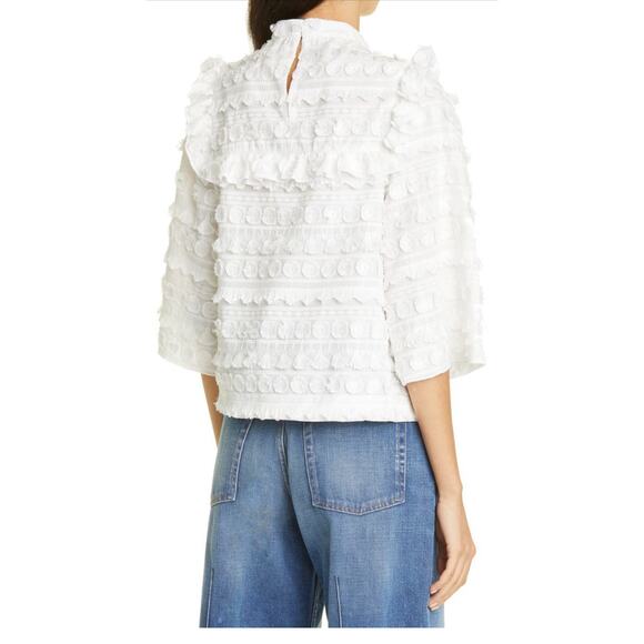 Smythe 3D white Embroidered A-Line Cotton Blouse size L - Picture 2 of 8